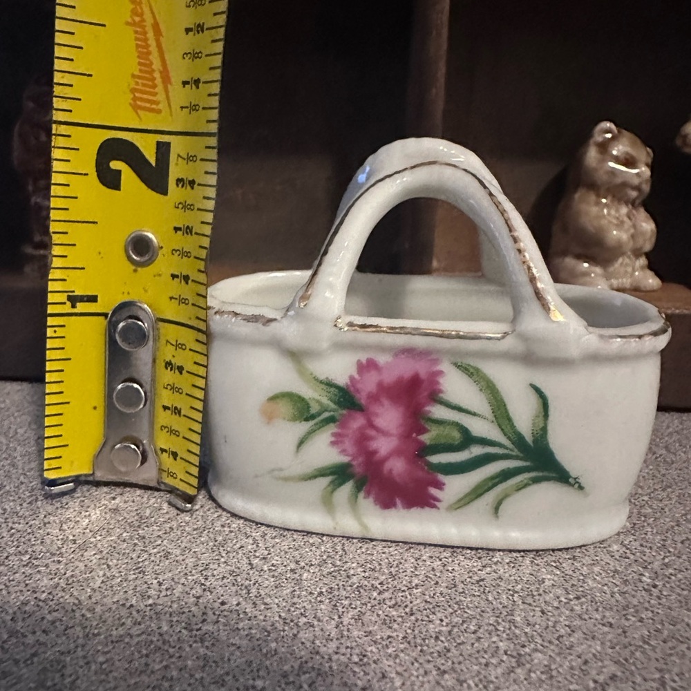 Mini Handpainted Floral Ceramic Basket Made in Japan Perfect for Printer Tray - Picture 2 of 5